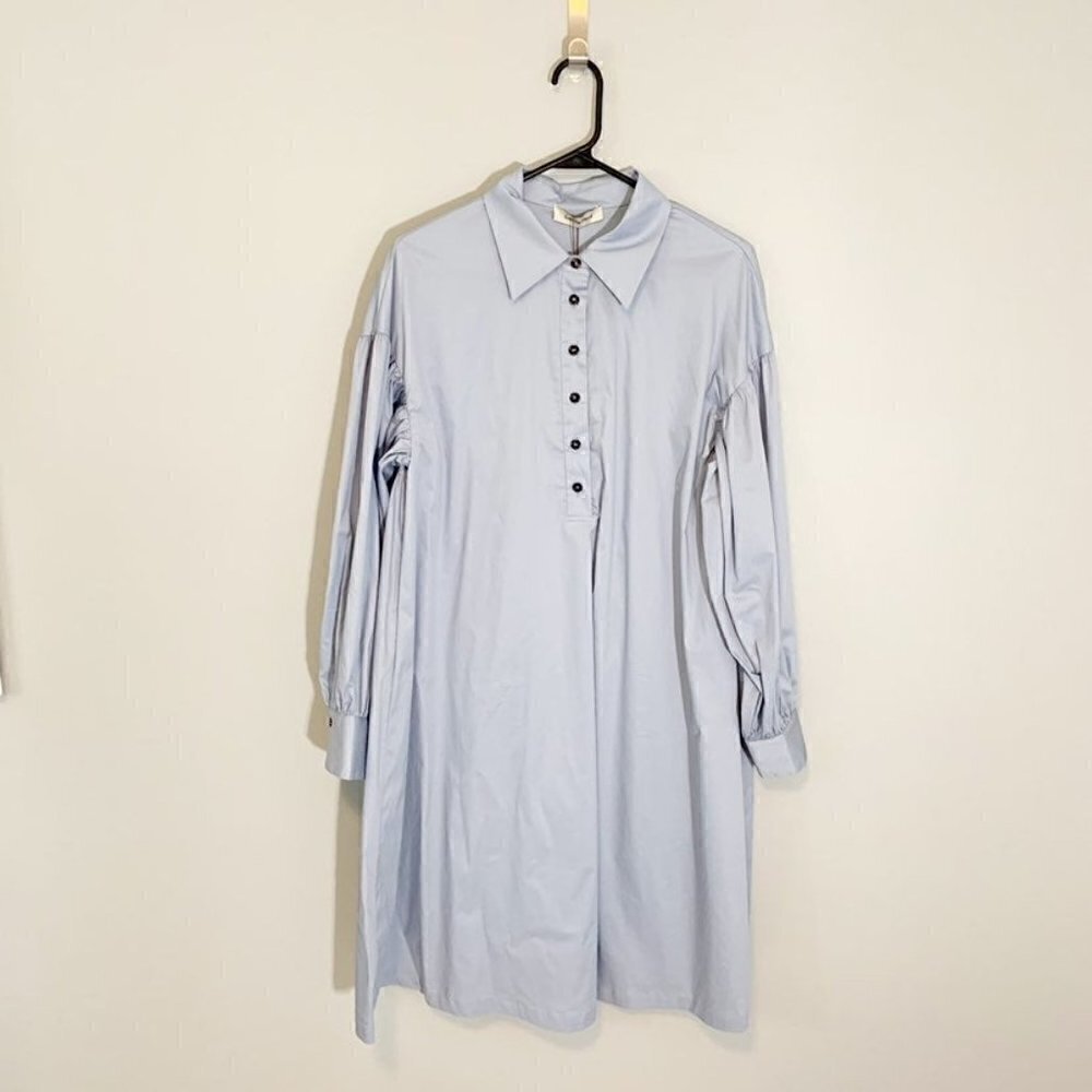 New Gentle Herd Shirt Dress Women S Light Blue Lantern Sleeve Cotton Poplin — image 2 of 8